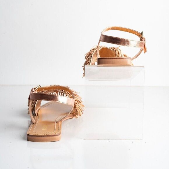 Anthropologie Maeve Rose Gold Beaded Flat Sandals Leather Ankle strap US 8 New - Picture 6 of 9